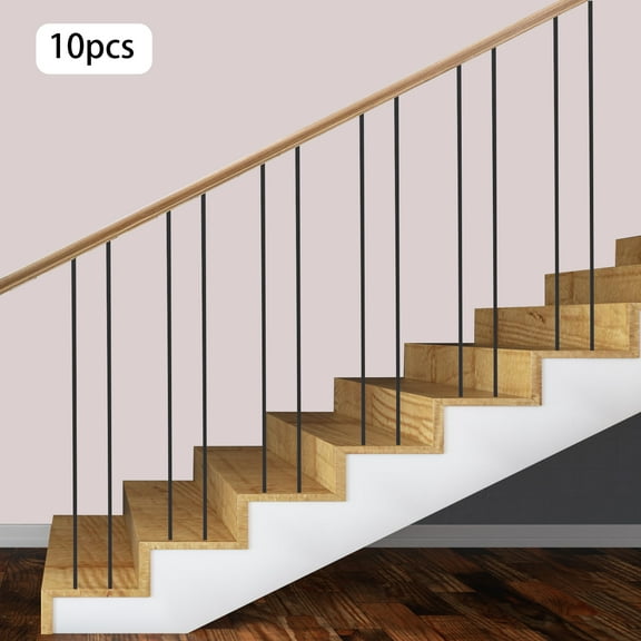10-Pack Stair Balusters, 44in Length 0.5in Square Iron Spindles, Black High-Temp Bake Paint, for Staircase and Railing Replacement