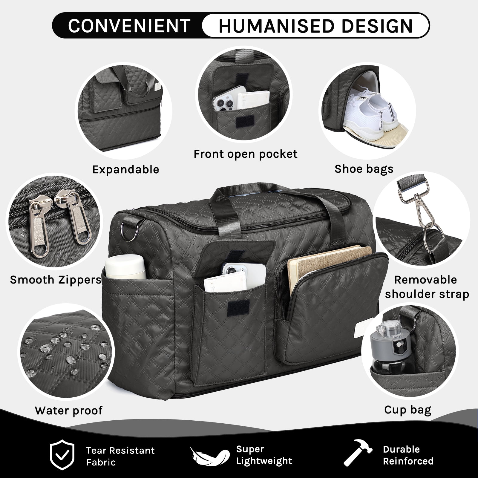 Joyway 2-Piece Expandable Foldable Duffle Bag Set with Wet Pocket and Shoe Compartment, Waterproof Travel and Gym Bags for Men & Women
