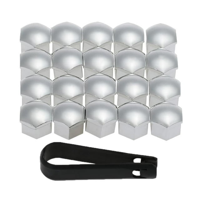 funtasica 20 Pcs Nouveaux Écrous de Roue 17mm Protecteurs de Vis avec Outil de Démontage Chrome