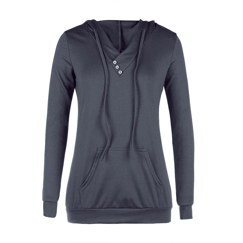Hooded Kangaroo Pocket Decorative Buttons Hoodies