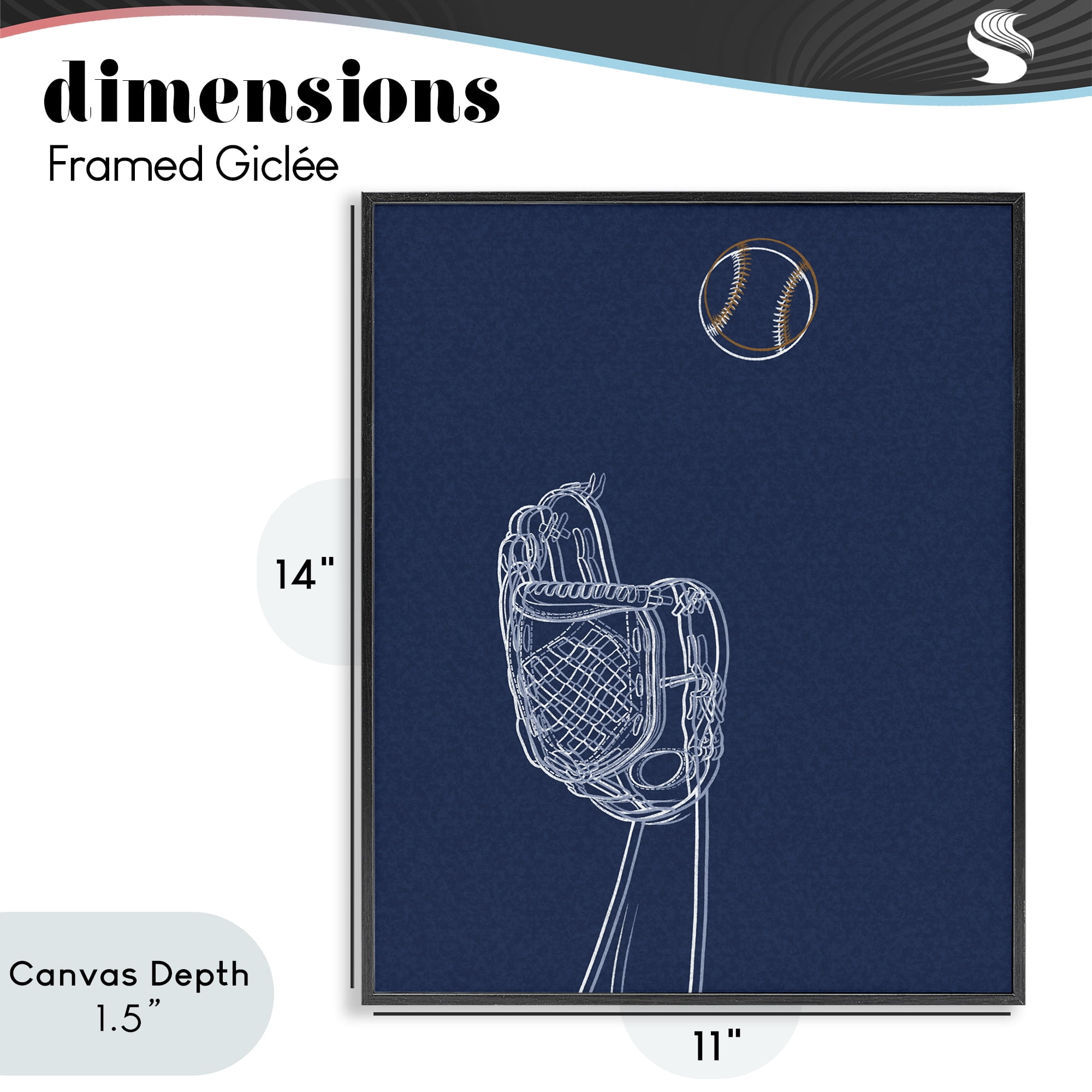 Stupell Industries Baseball Lines Contour Black Framed Giclee Art, design by Marcus Prime