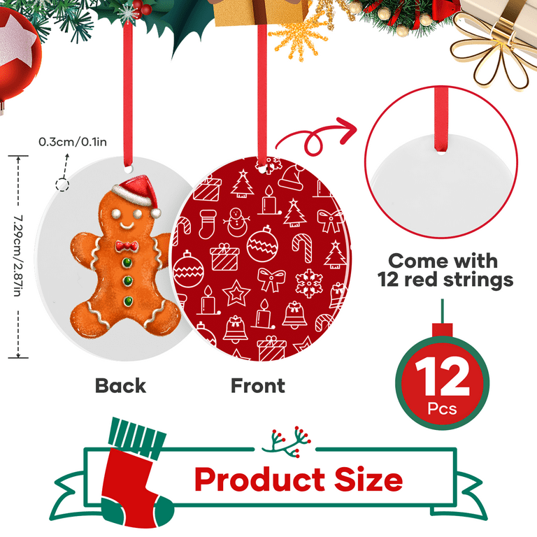 Christmas Sublimation Ornament with Red String Double Sides Sublimation Ornament Blanks Round Light Weight Sublimation Blanks Ornaments Bulk for