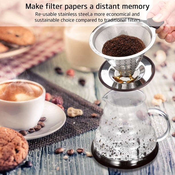 Filtre à Café Réutilisable Taille 4 En Acier Inoxydable – Permanent, Écologique Avec Poignée – Adieu Les Filtres Jetables !