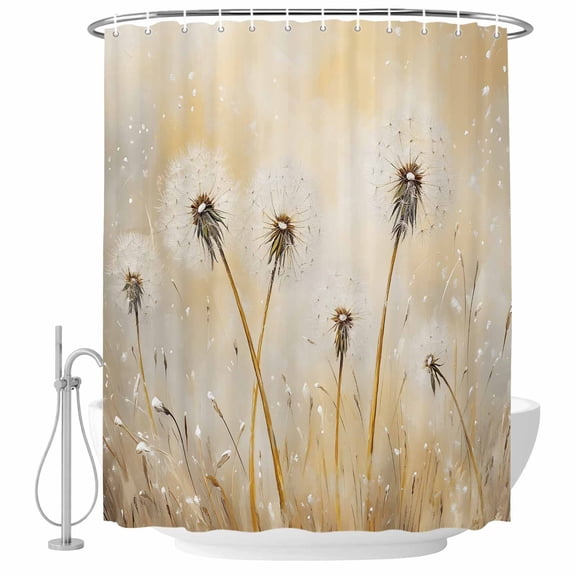 Dandelion Floral Shower Curtain Set - 72" x 78" Washable Bathtub Curtain with 12 Hooks, Country Spring Pastoral Flowers Plants Waterproof Fabric Stall Shower Curtains for Bathroom/Bathtub Décor
