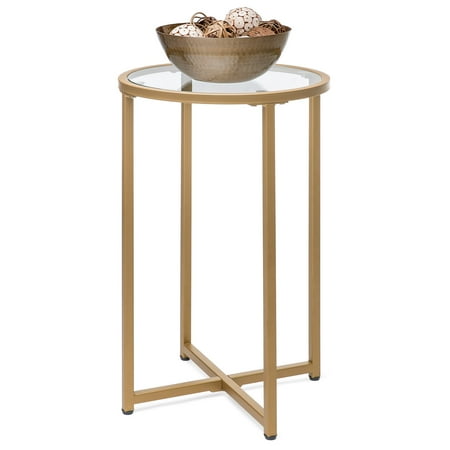 Round Living Room Table Best Choice Products 16in Modern Round Side Coffee Table Nightstand Furniture Accent Decor for Living Room, Bedside, Hallway w/ Metal Frame, Glass Top, Gold ()