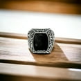 thumbnail image 3 of Turkish Handmade Silver Square Black Gemstone Onyx Ring Premium Men Ring 925k Sterling Silver Ring Gift For Him Gift For Birthday || Ali Baba Jewellery, 3 of 5
