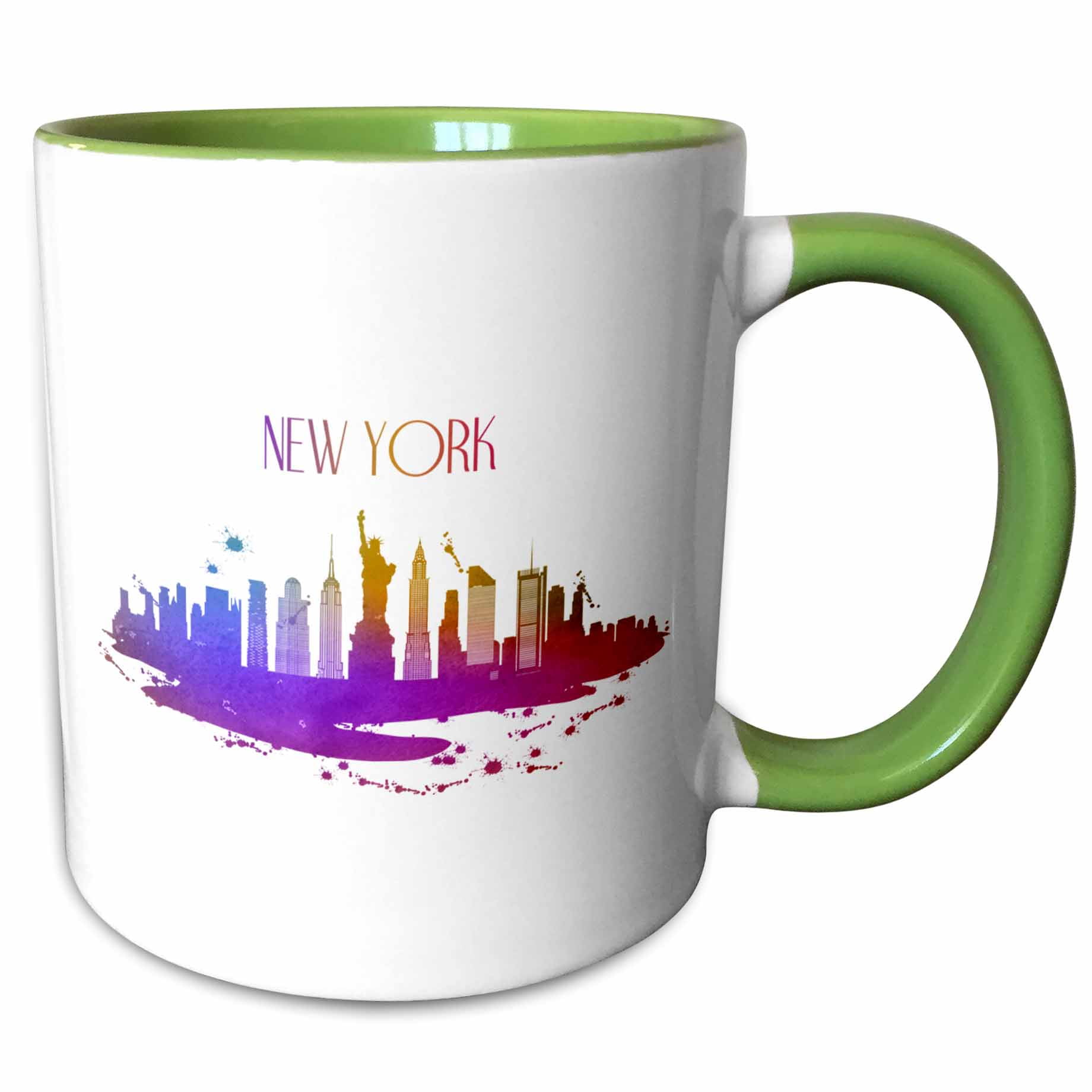 3drose, Skyline of New York United States with Wonderful Colors, 11oz Two-tone Green Mug
