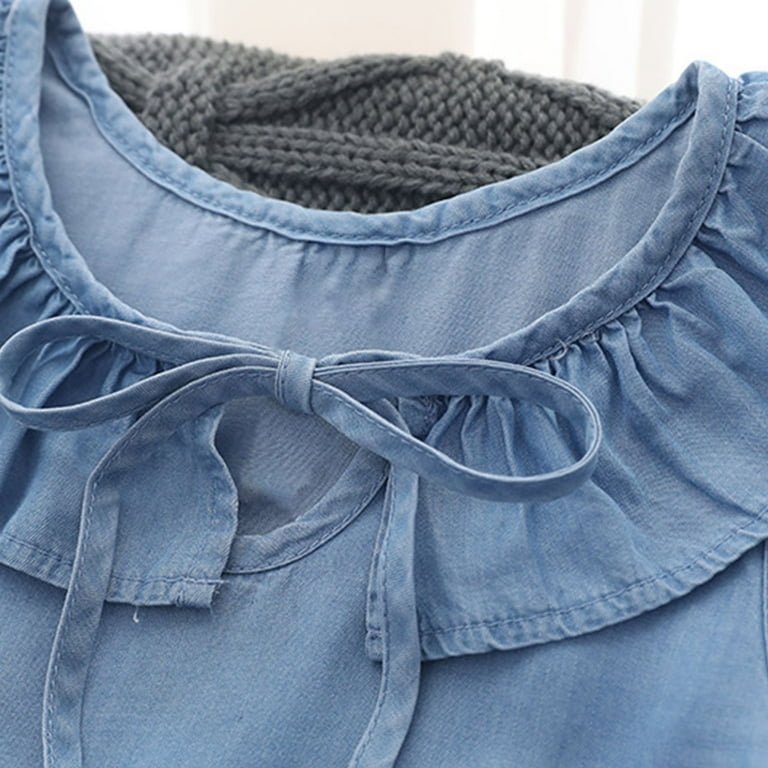 cute jean dresses xxxiticat Women's Tiered Denim Dress Short Sleeve Low Cut Raw Edge Tassel Fringe Hem Bodycon Button Down Dress(BE,S) Blue at Amazon Women's Clothing store shaped buttons add a romantic gienakse Toddler Girls Denim Dress,