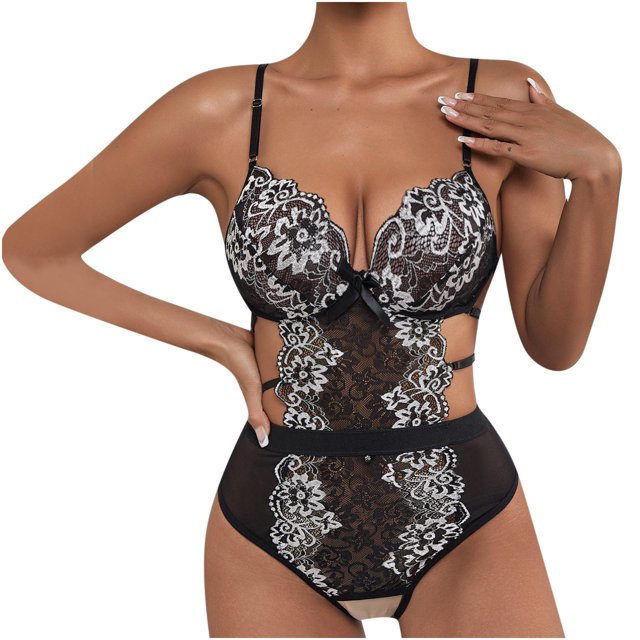 Mujeres Sexy cuello en V lencería encaje ahueca hacia fuera ropa de dormir Sling ropa interior mono Fridja nalpqowj38000