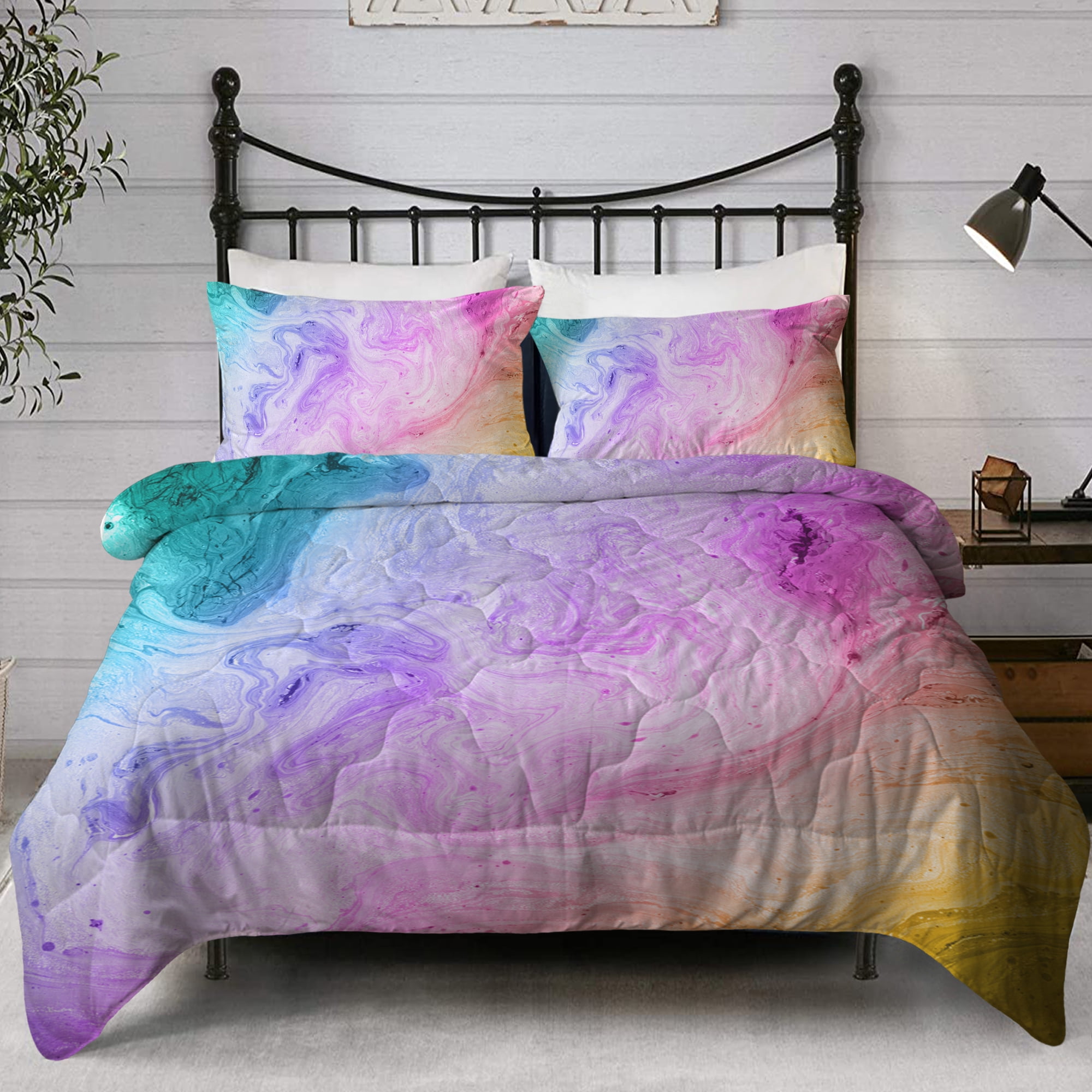 Multi Color Hippie Oil Painting Bedding Set for Teens Kids Boys,Colorful Abstract Art Pattern Printing Soft Microfiber Comforter Cover with 2 Pillowcases Watercolor Tie-dye Duvet Cover Set Full Size