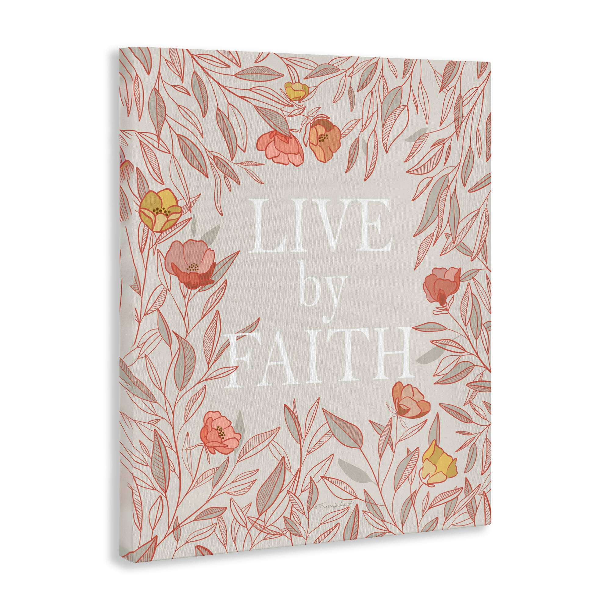 Live By Faith Rosy Florals Canvas Wall Art, design by Kelley Talent