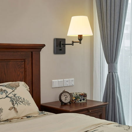 

2 Pcs Modern Plug-in Swing Arm Wall Lamp Bedroom Nightstand Reading Wall Sconce Lamps Plug in Adjustable Swing Arm Wall LED Light Farmhouse Industrial Style Living Room Wall Light Reading Lamps