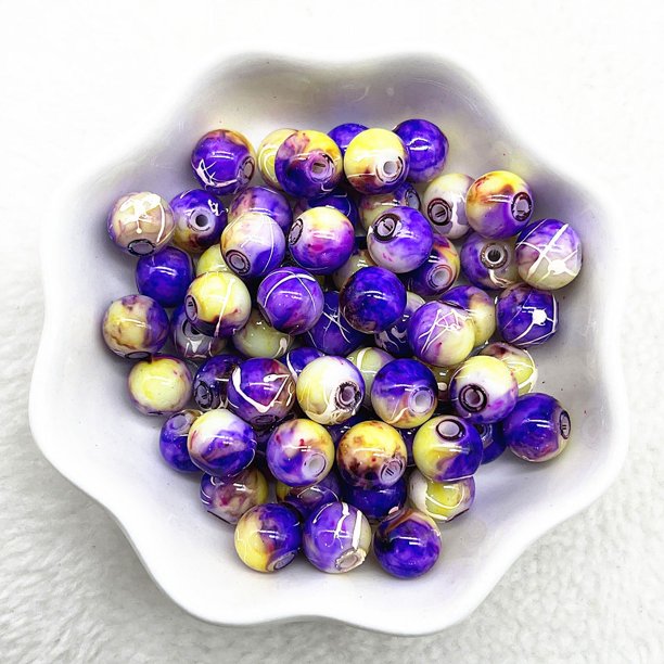 New 4/6/8/10mm Pattern Round Glass Beads Loose Spacer Beads for Jewelry Making DIY Bracelet Necklace Accessories