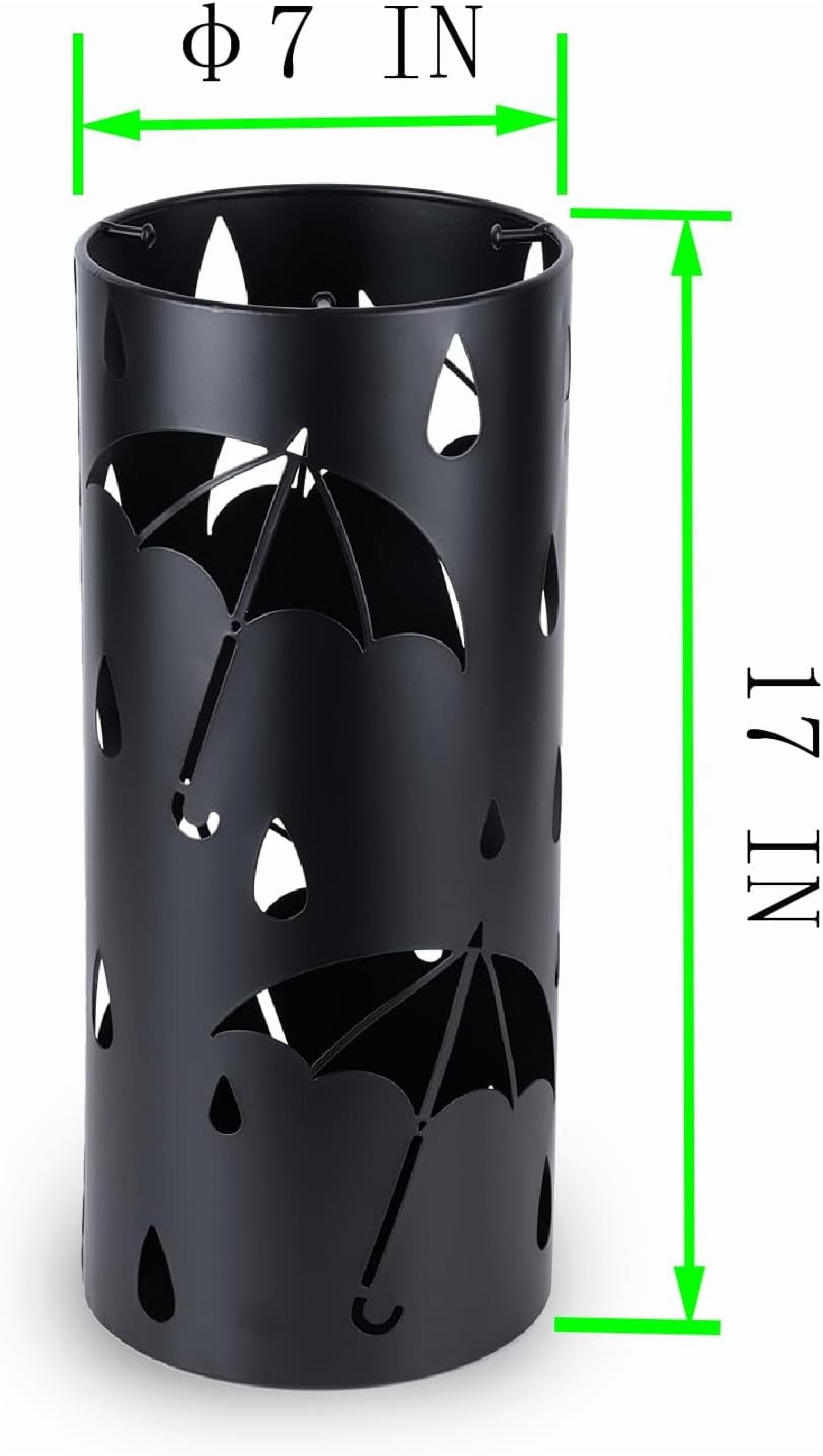 Umbrella Stand Rack, Black Round Metal Umbrella Holder, Free Standing Organizer with Hooks for Walk Stick
