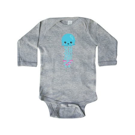 

Inktastic Blue Jellyfish Cute Jellyfish With Pink Ribbons Gift Baby Girl Long Sleeve Bodysuit