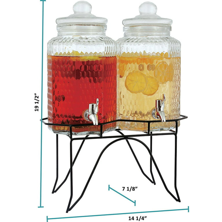 Estilo Hammered Glass Double Beverage Drink Dispenser On Stand With Leak  Free Spigot, 1 Gallon Each 
