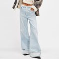thumbnail image 2 of ABATAB Jeans for Women Wide Leg Loose fit Jeans Pants Strechy Baggy Folded Hem Trendy Denim Trousers with Pockets, 2 of 7