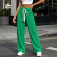 thumbnail image 4 of Ltctricy Ribbed Wide Leg Pants for Women Drawstring Comfy Yoga Pants Casual Loose Elastic Waisted Lounge Pants(Green,One Size), 4 of 6