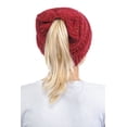 thumbnail image 3 of C.C MB-33 Soft Stretch Cable Knit Warm Hat High Bun Beanietail Ponytail Beanie Confetti Burgundy, 3 of 3