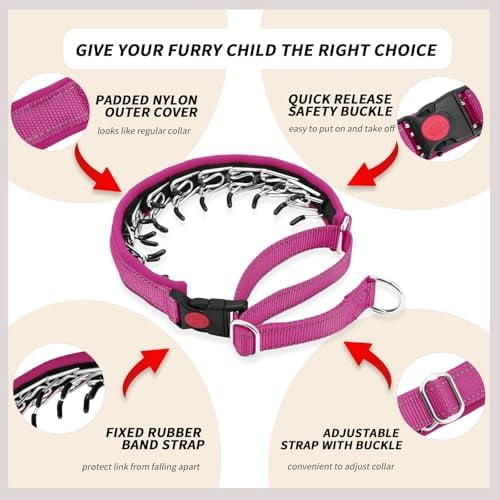 No Pull Martingale Dog Collar for Large Medium Small Dogs, Heavy Duty Nylon Reflective Adjustable Anti Pull Slip Collar with Buckle for Training Walking M Hot Pink