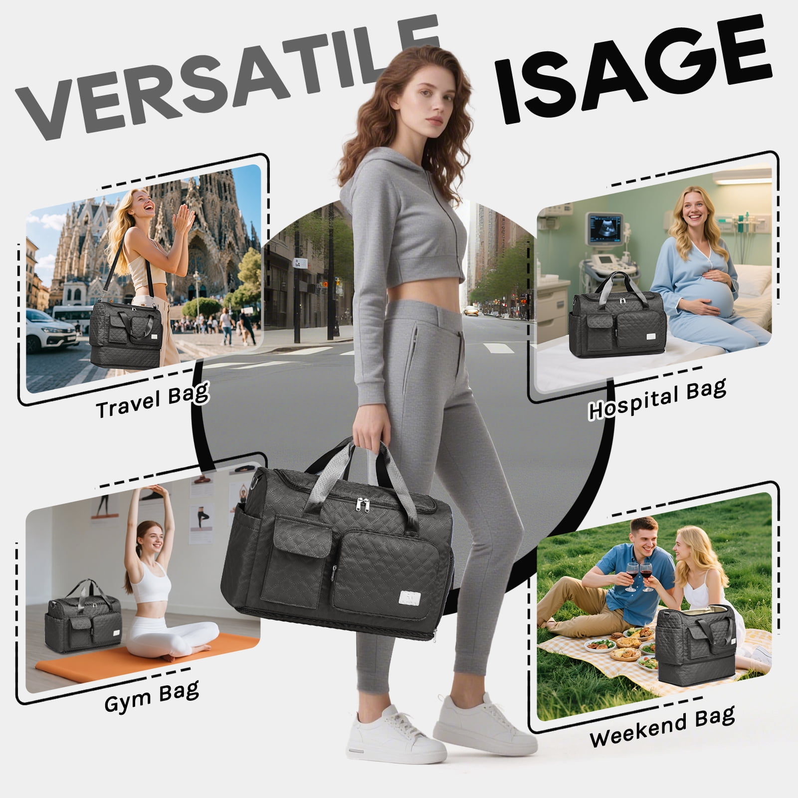 Joyway 2-Piece Expandable Foldable Duffle Bag Set with Wet Pocket and Shoe Compartment, Waterproof Travel and Gym Bags for Men & Women