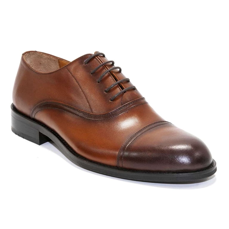 Elegante Men's Cap-Toe Leather Oxford Dress Shoes – Made In Italy, Almond Toe, Leather Lining