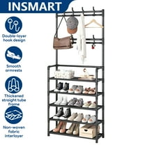 INSMART 5 Tiers Shoe Rack for Home Use with Coat Rack,Shoe Organizer Storage with Hooks Space-Saving Freestanding Shoe Shelf for Bedroom Entryway Hallway Office Black