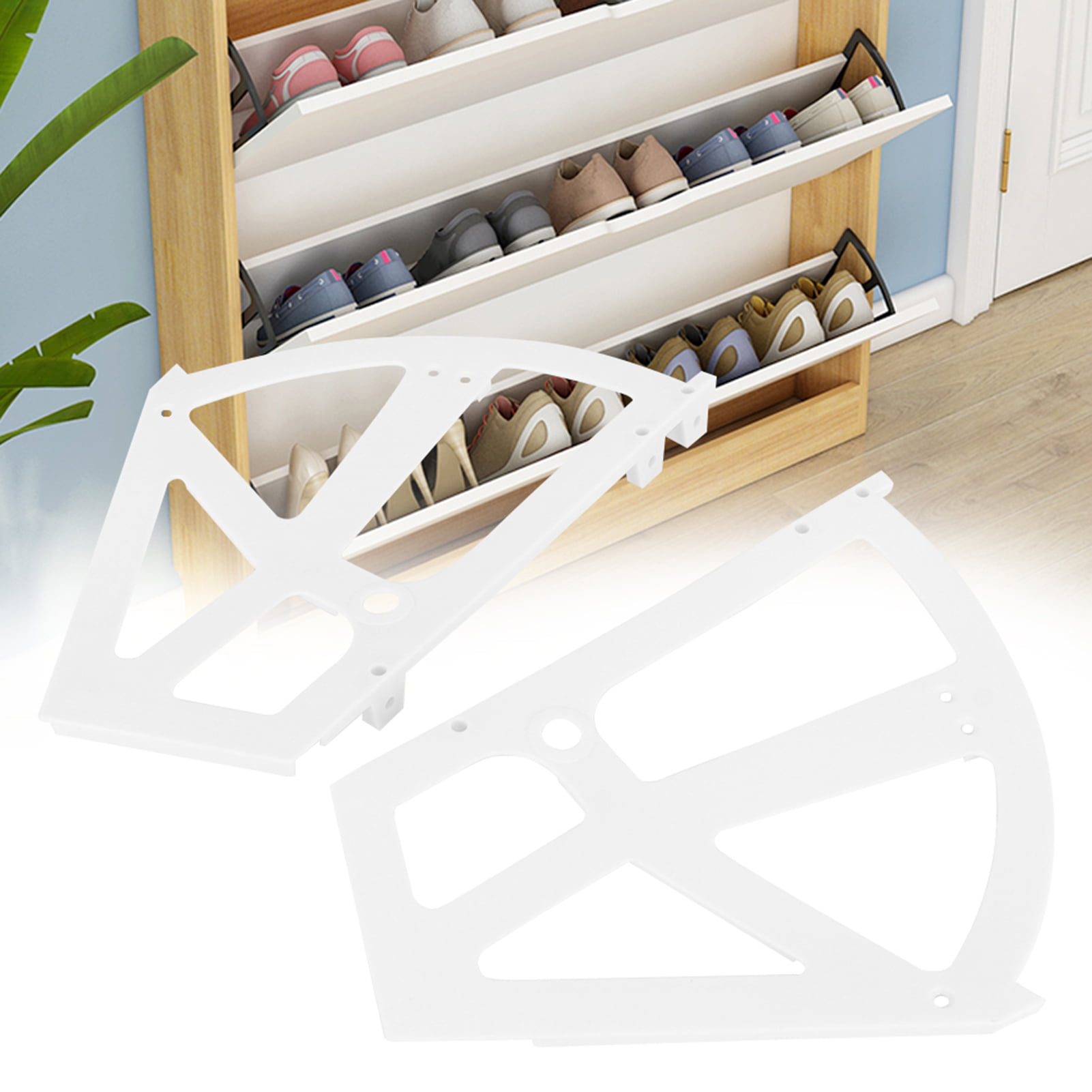 White TOPINCN Shoe Cabinet Shelf Home Plastic Hollowed Two Layers Rack Shoes Drawer Cabinet Hinges 