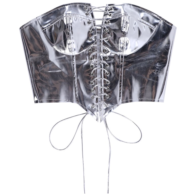 Alvivi Women's Shiny Liquid Leather Strapless Crop Top Corset