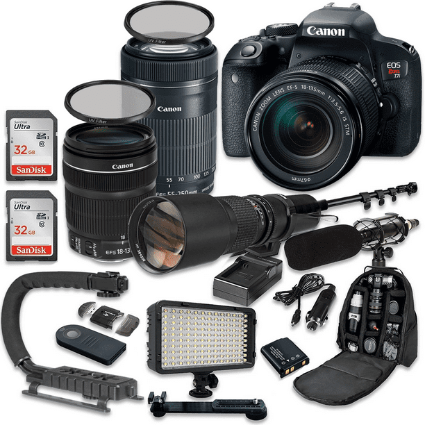 Canon Eos Rebel T7i Dslr Camera Bundle With Canon Ef S 18 135mm F 3 5 5 6 Is Stm Lens Canon Ef S 55 250mm F 4 5 6 Is Stm Lens 500mm F 8 Preset Lens Accessory Kit