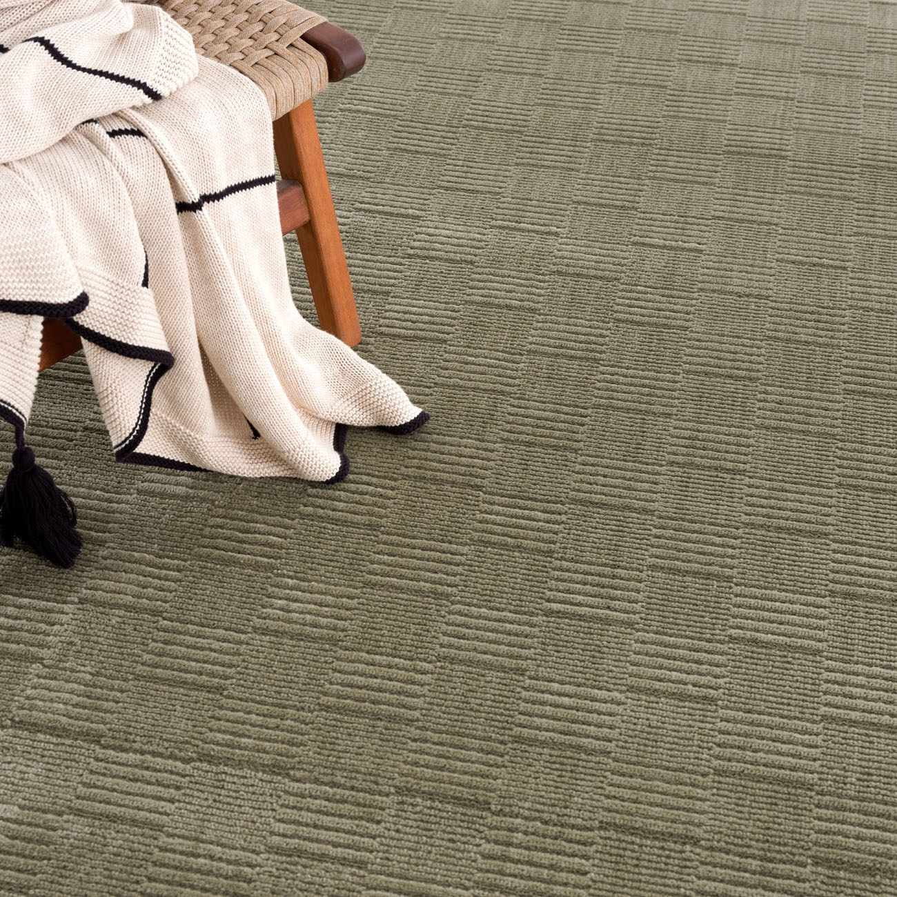 Hauteloom Kazuma Living Room, Bedroom Machine Washable Area Rug - Square Piles, Checkered - Gray Green, Moss Green - 9'2" x 12'