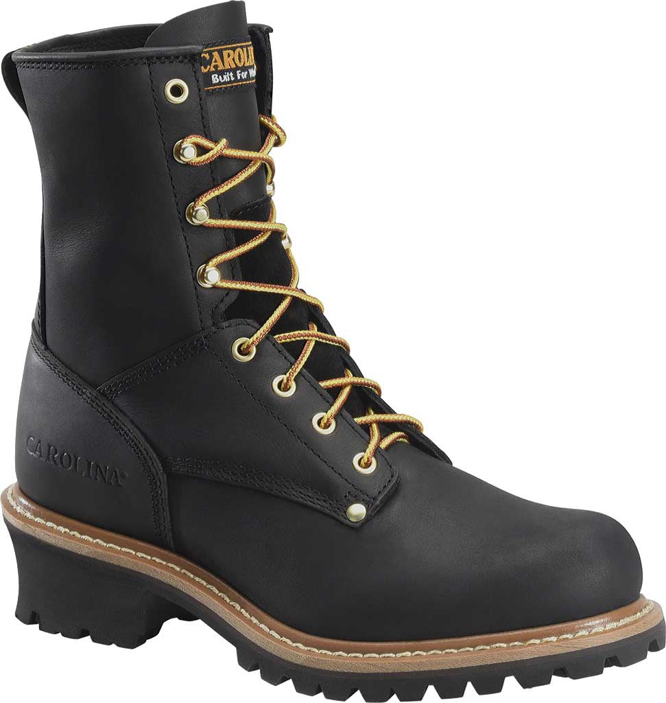 Men's Carolina Boots CA825 8" Logger Plain Work Boot Black Leather D 