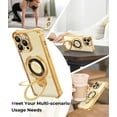 thumbnail image 4 of for iPhone 13 Pro Max Case with Integrated Lens Protection, [Foldable Stand & Ring Holder] [Compatible with Magsafe], Glossy Shockproof Bumper Stylish Women Case for iPhone 13 Pro Max, Gold, 4 of 9