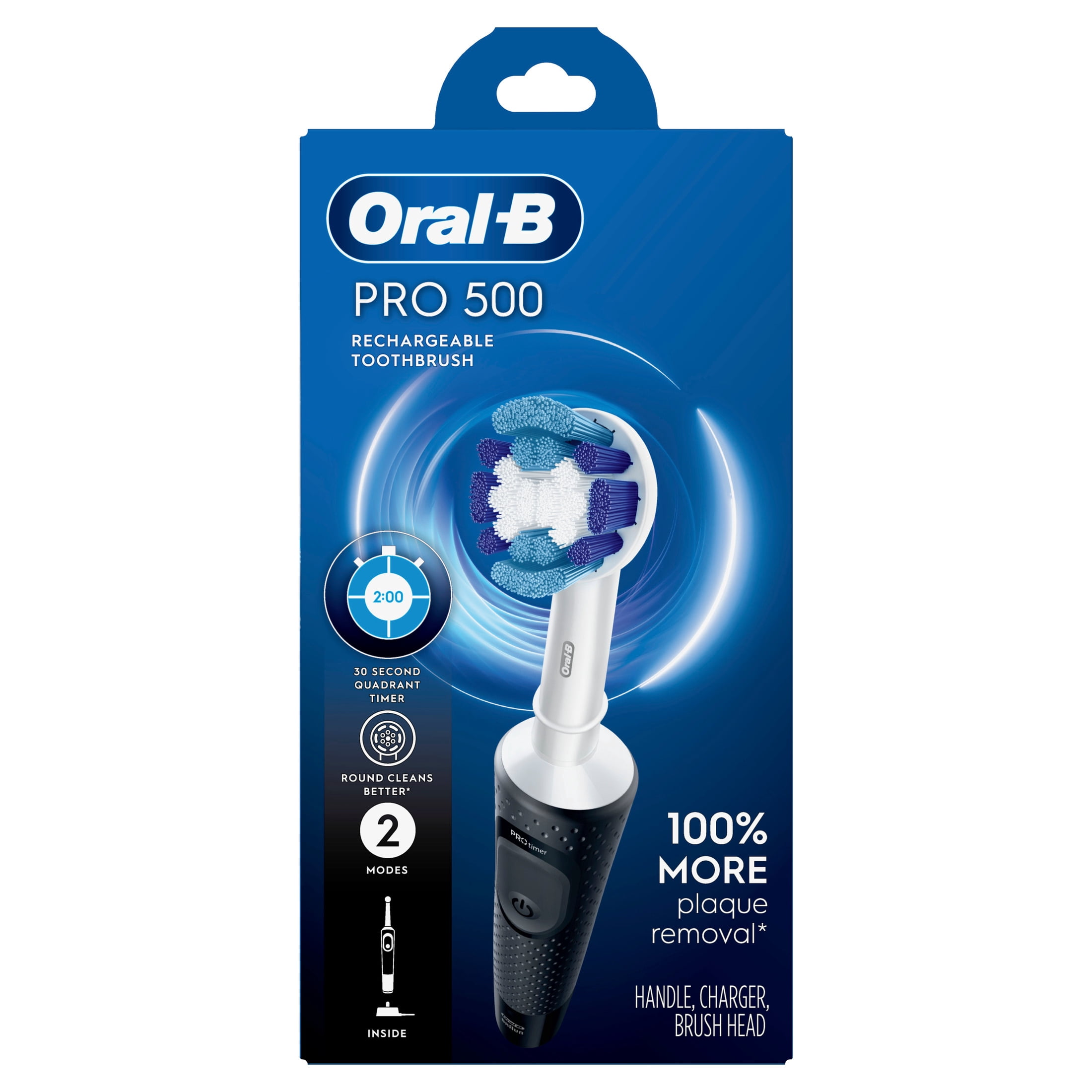 Oral‑B Pro 500 Rechargeable Electric Toothbrush, Black, 1 Count, for Adults & Kids 3+
