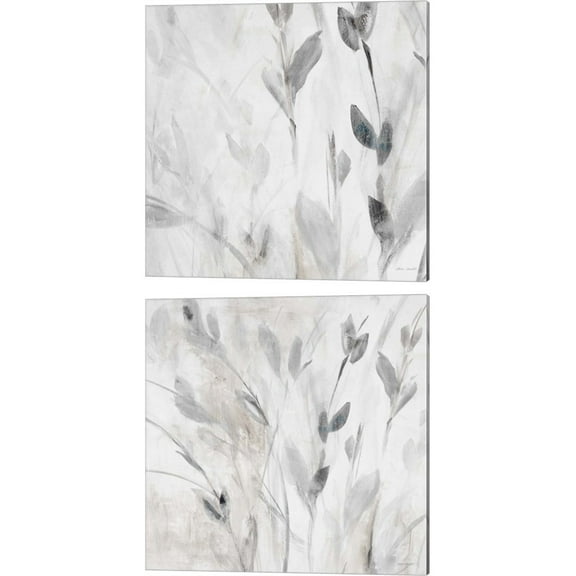 Great Art Now Gray Misty Leaves Square by Lanie Loreth 2 Piece Canvas Art Set Each 14"W x 14"H