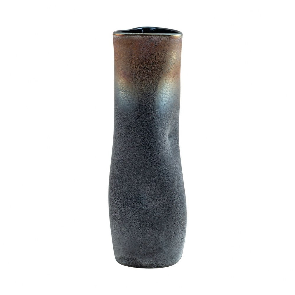 Industrial Themed Rusted Cylinder Vase Made Of Glass In Black Color
