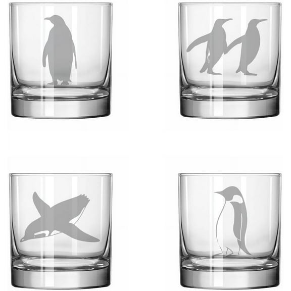 Set of 4 Glass 11 oz Rocks Whiskey Glass Gift Penguin Collection