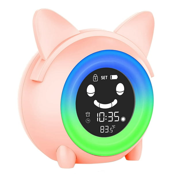 Despertador para NiñOs Dormitorio NiñOs Reloj de Entrenamiento de Dormir para NiñOs PequeñOs Despertador Reloj con Luz para Regalos Rosa
