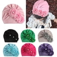 thumbnail image 3 of 2 Pack Solid Big Flower Pearl Bow Beanie Turban Hats Caps Headwraps for Baby Girls Infants Toddlers Kids, 3 of 4