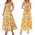 thumbnail image 3 of Vestido de Verano para Mujer, Sin Mangas, Fruncido, Estilo Bohemio, con Tirantes Finos, Corte en A, Fluido, para Playa, Amarillo, Talla XL, 3 of 7