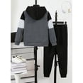 thumbnail image 4 of Mikrdoo 14-15 Years Big Boys Kid Boys Outfits Pants Set Color Block Long Sleeve Fall Winter Zip-up Hooded Jogges Set 2Pcs Fleece Clothing From 7Y-15Y, 4 of 9