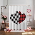 thumbnail image 4 of Valentine's Day Shower Curtain Love Heart Bathroom Curtains with Hooks, Waterproof Fabric Romantic Red Black Buffalo Plaid Bath Shower Curtains Set for Bathroom Bathtubs Valentines Decor 72x72 Inch, 4 of 9