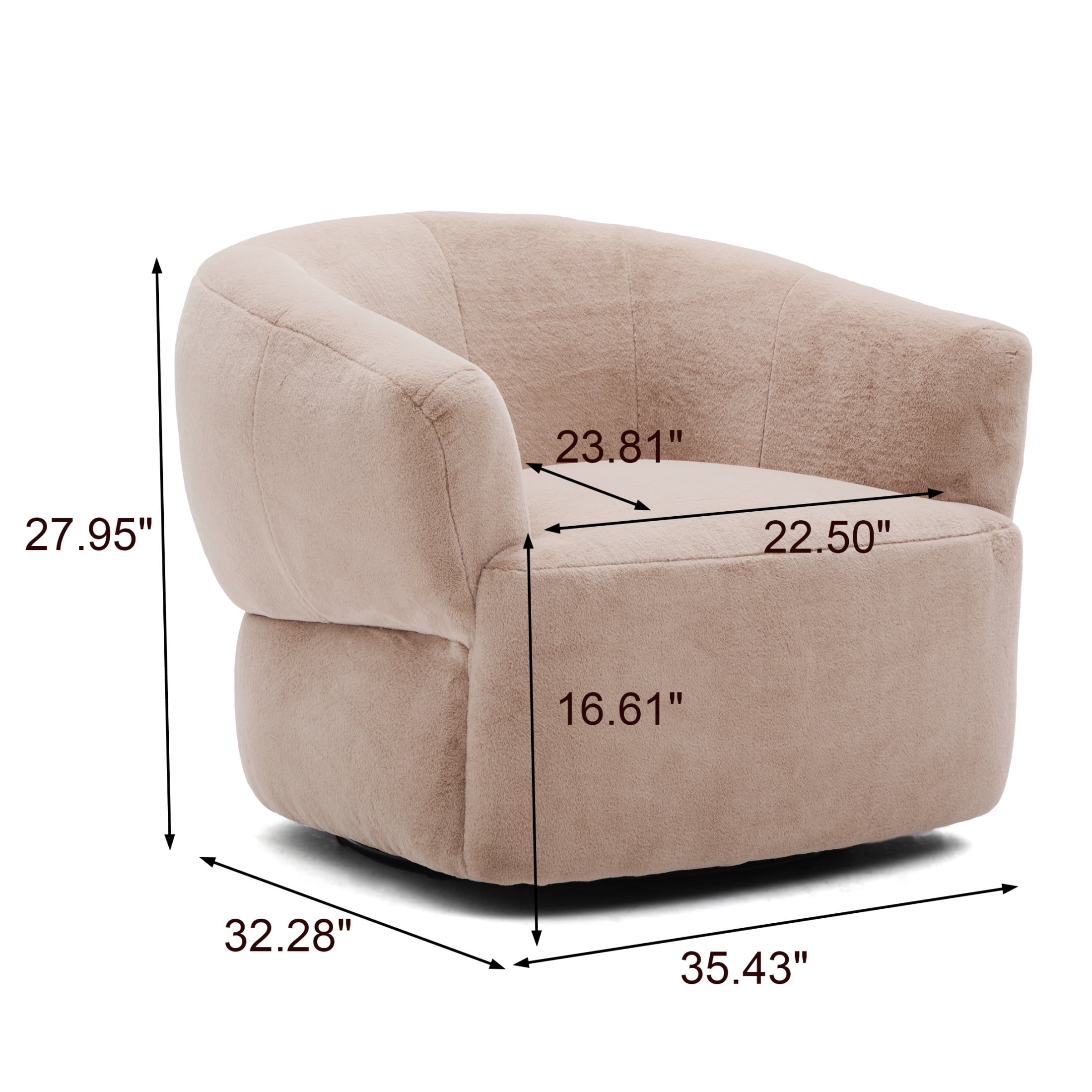 Christopher Knight Home 35.43" Plush Swivel Club Chair, 360° Barrel Accent Chair, Blush Brown