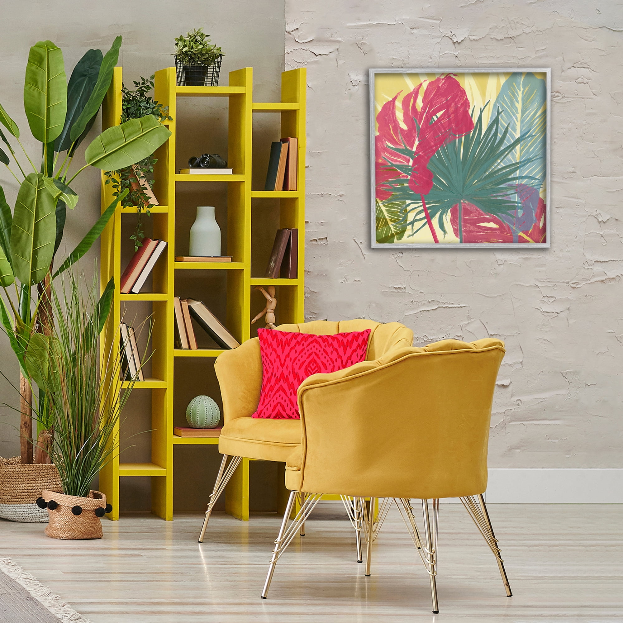 Stupell Industries Bold Botanical Party Botanical & Floral Painting Gray Framed Art Print Wall Art, 24 x 24