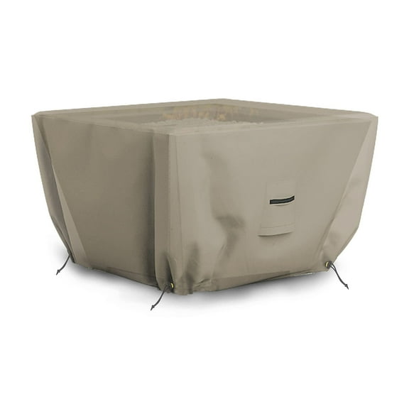 COVERS&ALL Outdoor Square Firepit Cover 600 D Oxford Fabric - Water repellent/Weather Resistant Patio cover with Air pockets and Drawstring for Snug fit. (30"L x 30"W x 12"H, Beige)