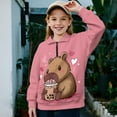 thumbnail image 3 of COEQINE Long Sleeve Pullover for Girls, Quarter Zip Loose Fit Sweatshirt, Soft Polyester Winter Clothes Sweater for Everyday Wear Ages 9-10, Capybara Bubble Tea Pink, 3 of 7