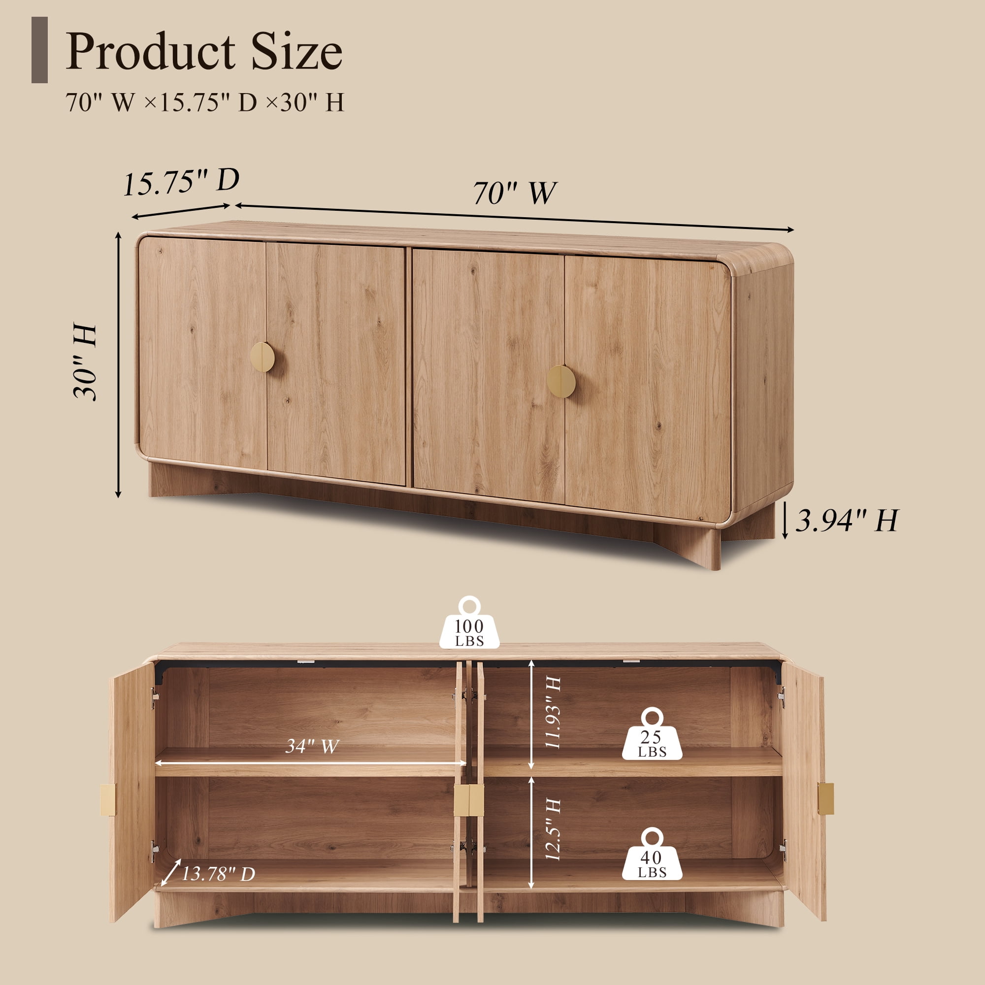 SinCiDo Modern TV Stand for TVs Up to 80 inches, Entertainment Center with Adjustable Shelves, Curved Profile Design, Media Console for Living Room, Natural