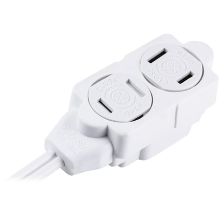 GE 3-Outlet Polarized Indoor Extension Cord with Twist-to-Close Outlet Covers, 6 Ft., White, 51937, JASHEP51937