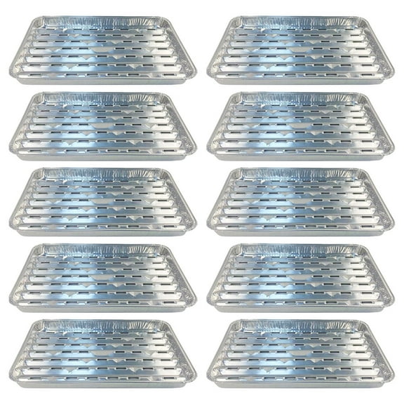10 Pcs Trays Oven Perforated Grill Pan Foil Pans 33.5X22.7X1.8CM Silver