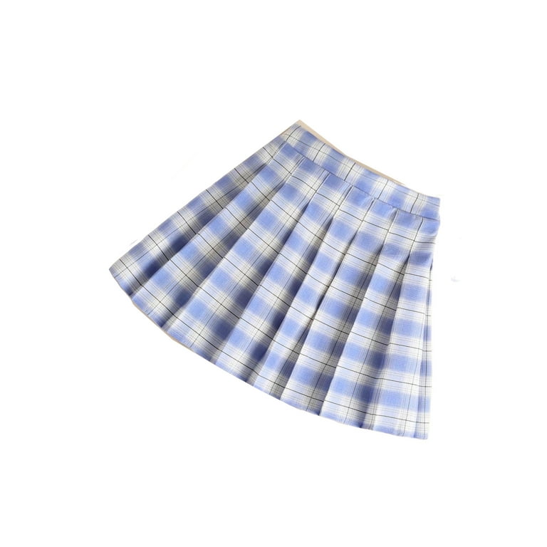 Casual Tartan Print Pleated Blue and White Girls Skirts Girl s